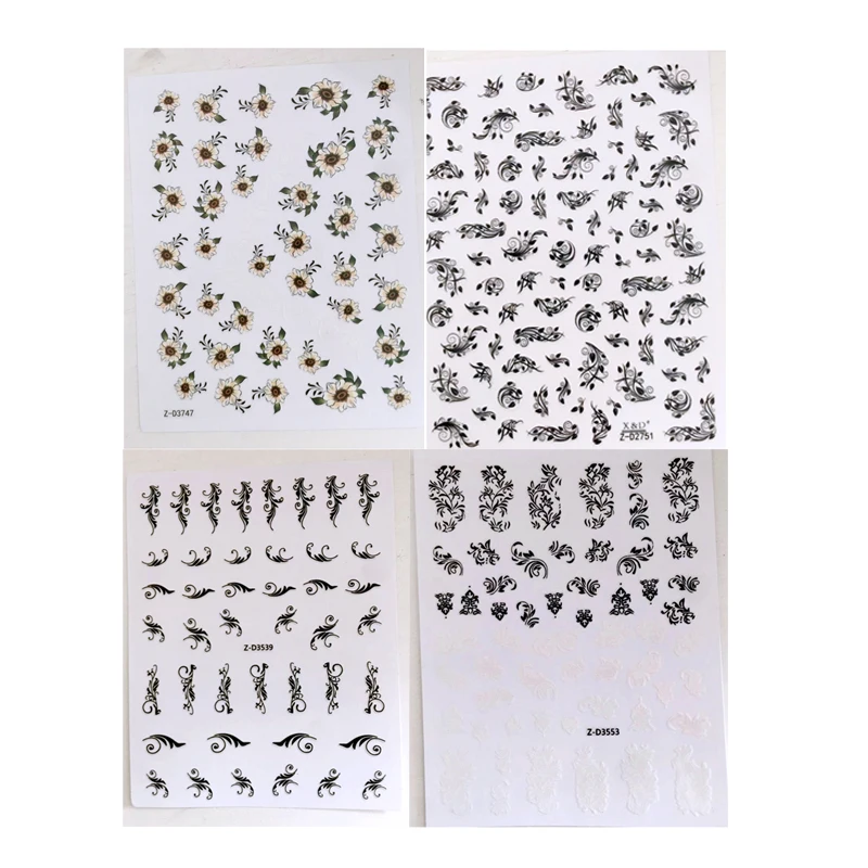 

10PCS New Year's Explosion Style Black Flower Leaf Nail Sticker Design Adhesive Nail Art Decoration Applique Fitting Sticker