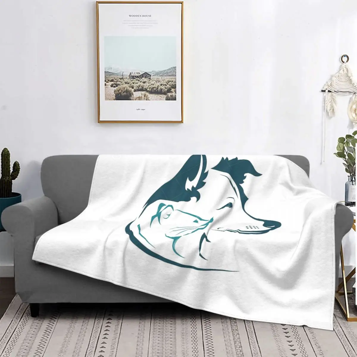 

Dog Pattern Art Dog And Cat Head Portable Warm Throw Blankets for Bedding Travel