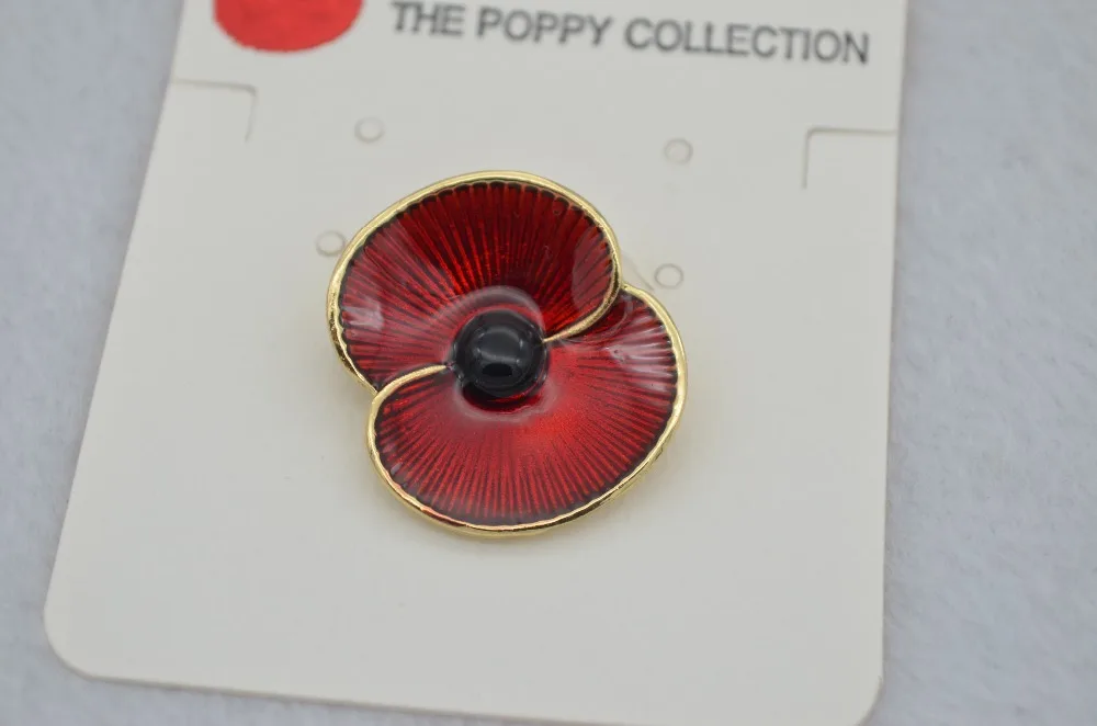 

Poppy Collection Red Enamel Poppy Brooch Pins Both Silver and Gold Available