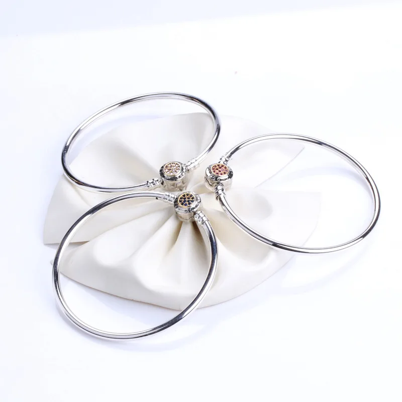 

Hot Valentine's Day Authentic 925 Sterling Silver Classic Buckle Clear Crystal Charm Original Bangle & Bracelet for Women Gift