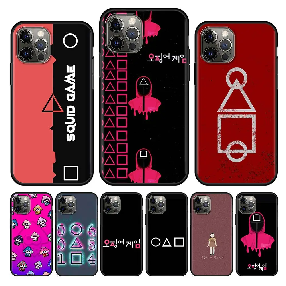 

Squid Game Cell Phone Case For iPhone 11 13 12 Pro XS Max 7 XR X 6 8 6S Plus 5 5S SE 13Mini TPU Black Soft Cover Housing