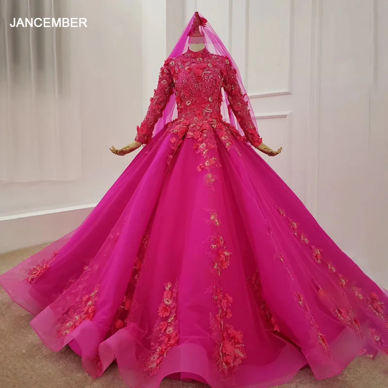 Мусульманское подвенечное платье HTL1155 фиолетовое невесты с длинным рукавом и