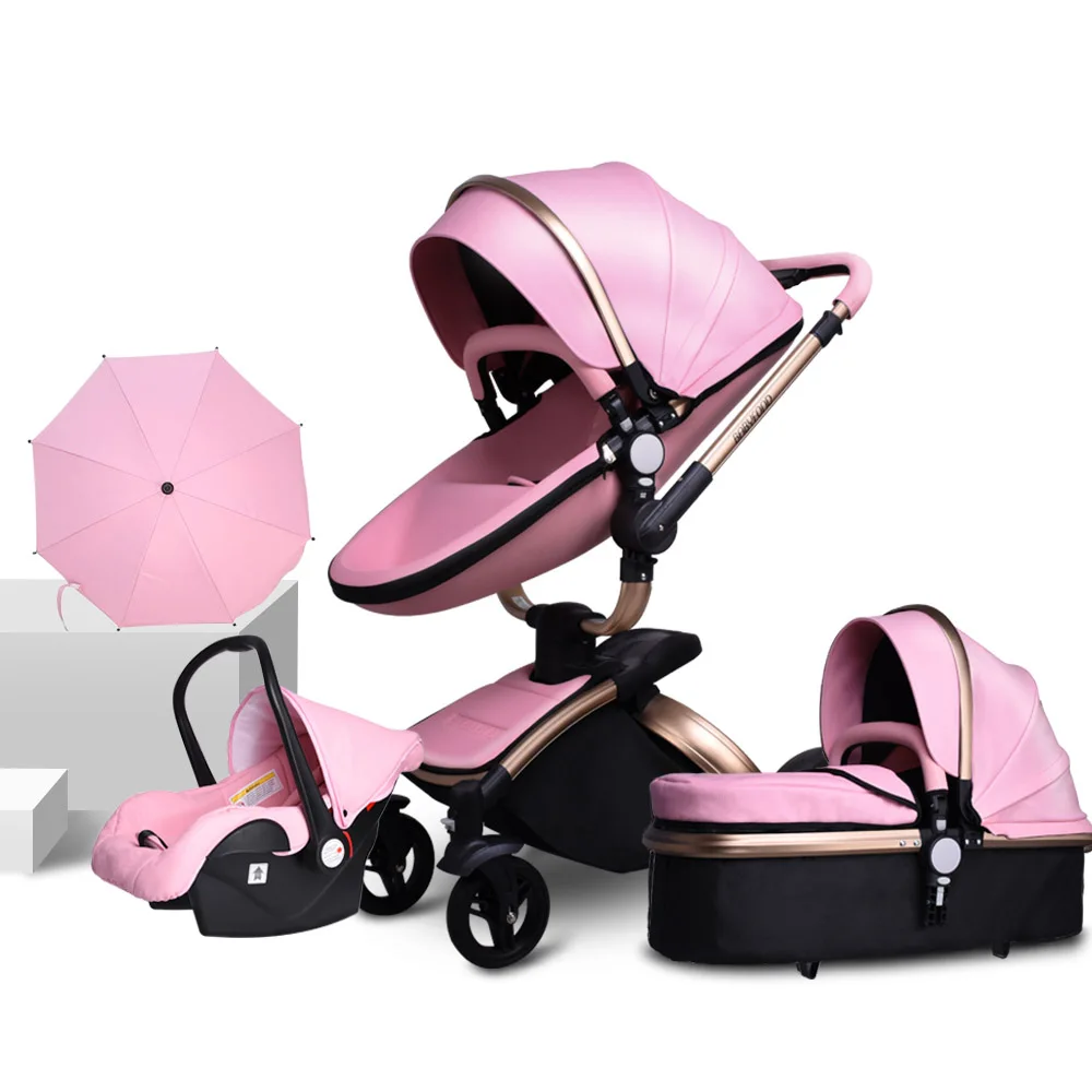 Babyfond бренд 3 в 1 детская коляска Европейская коляска костюм для лежа и сиденья кожа двусторонний шок отправить зонтик