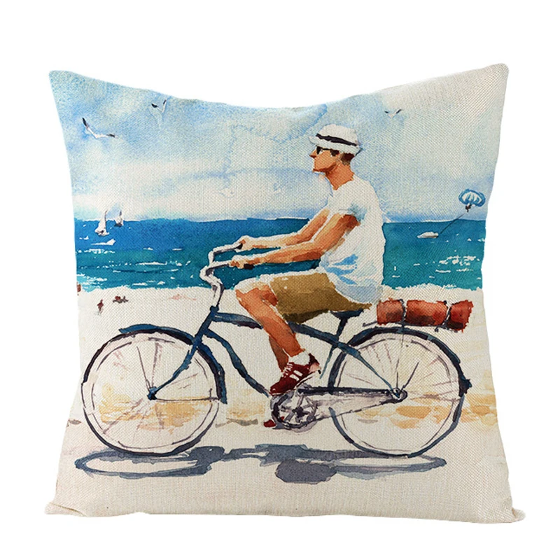 Summer Beach Coconut Tree Print Decorative Pillow Case Blue Throw Pillowcase Seaside Vacation Home Linen Cushion Cover 45X45CM | Дом и сад