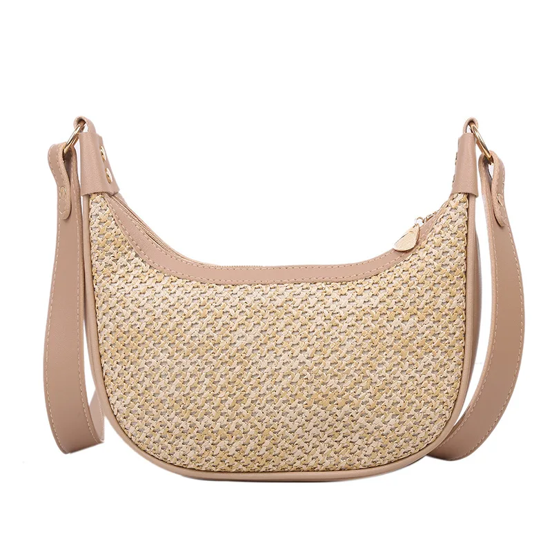 

2021 Summer Straw Bag For Women Fashion Wide Shoulder Strap Straw Dumplings Crossbody Bag Women's Shoulder Beach Braided Bag