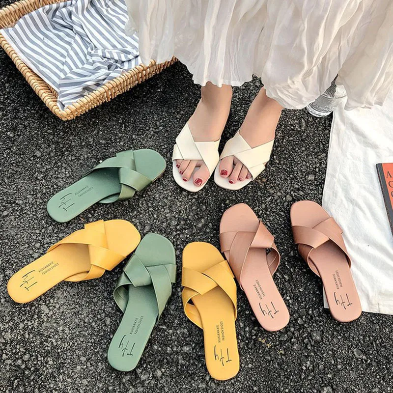 

2019 Shoes Woman Women Summer Beach Flip Flops Slippers Indoor Home Female Ladies Slides Fashion Lady Flats Slippers For Women