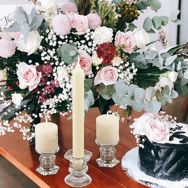 6 Pack Glass Candle Holders Clear Candlestick Holders Fit 1.85Inch Pillar or 7/8Inch Taper Candle for Table