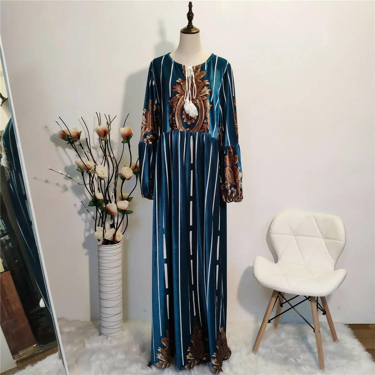 Женское бархатное платье размера плюс Abaya повседневные свободные винтажные