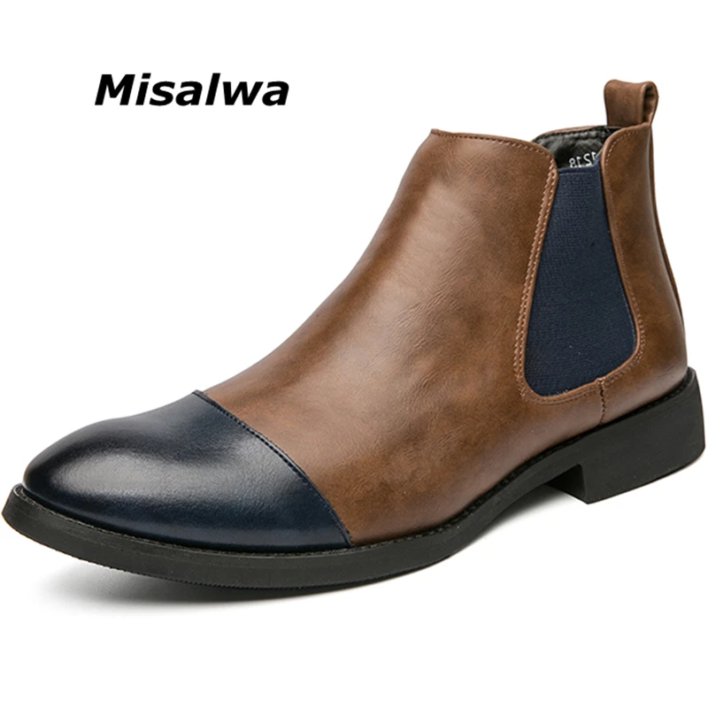 

Misalwa Splicing Men Boots High Top Chelsea British PU Leather Retro Ankle Men Boots Large Size 38-48 Dropshipping