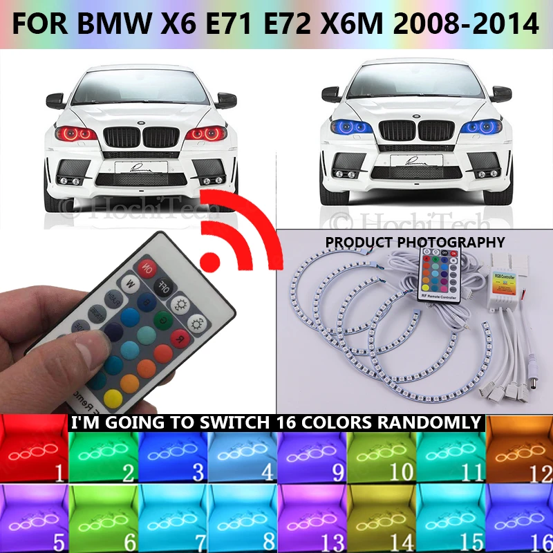 

For BMW X6 E71 E72 X6M 2008-2014 Multi-color Led Angel Eyes Kit RGB Halo Rings Daytime Running Light DRL
