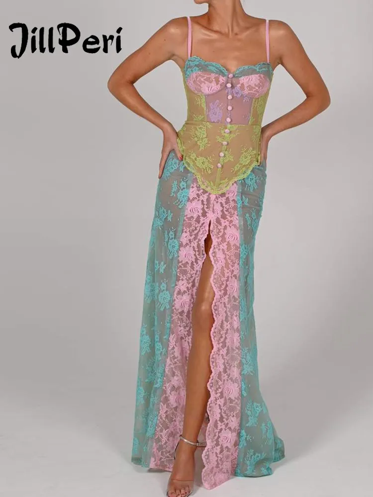 

Новое эластичное кружевное платье JillPeri на пуговицах с разрезом, элегантное вечернее платье, разноцветные женские наряды для выпускного веч...