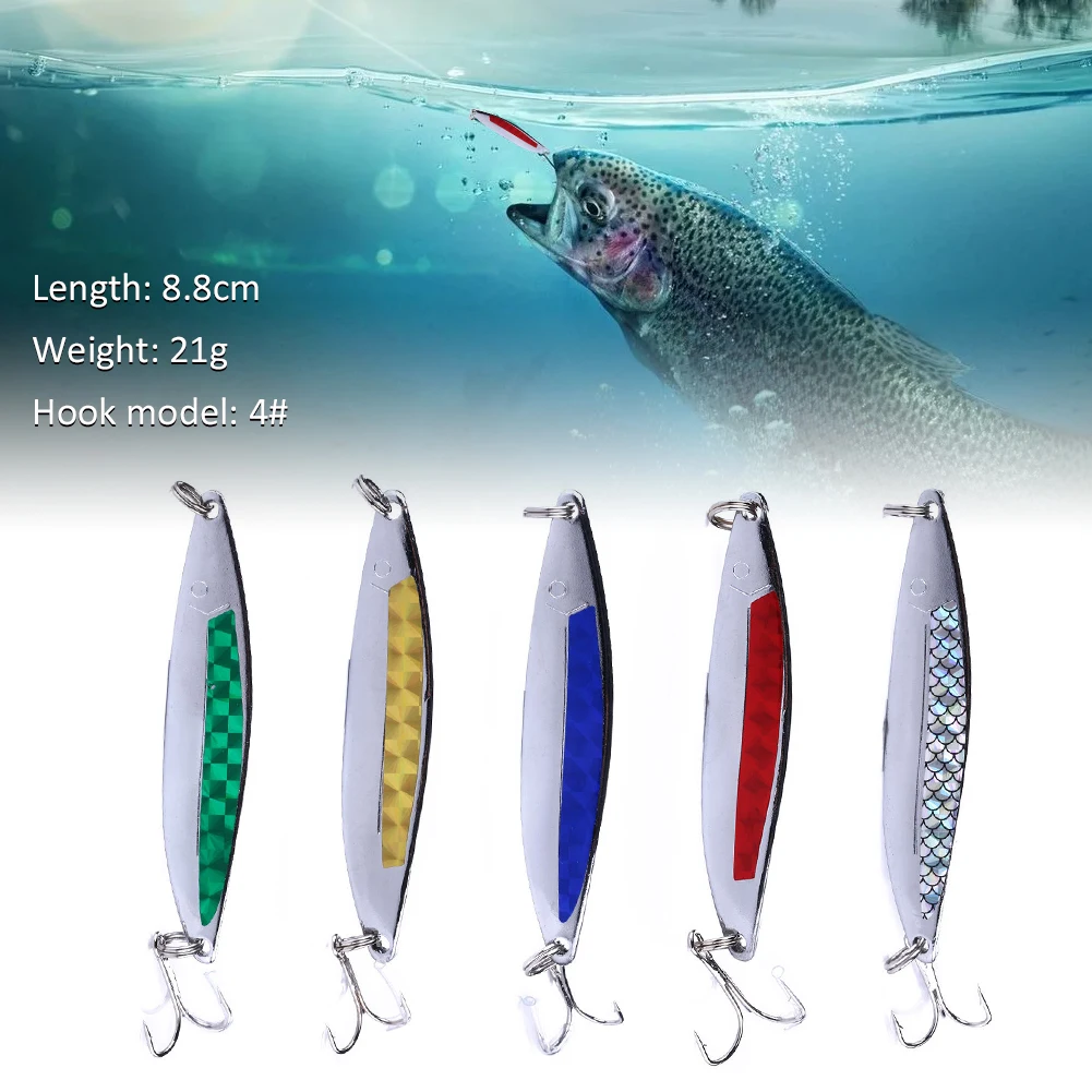 

88mm 21g Fishing Lure Fishing Spoon Metal Hard Bait Sinking 4# Treble Hook For Perch Pike Trout Bass Salmon Saltwater Fishing
