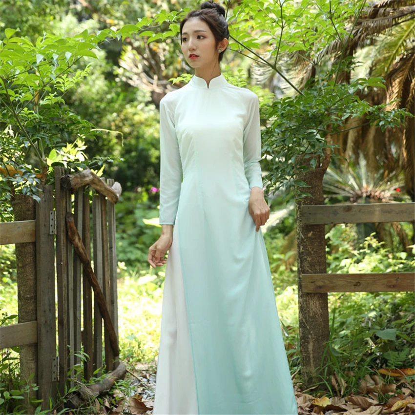 Изящное летнее платье для женщин в стиле ретро от AO Dai, новинка, вьетнамский стиль, чонсам, шифоновое, вечерние, китайское, элегантное, женское, длинное платье