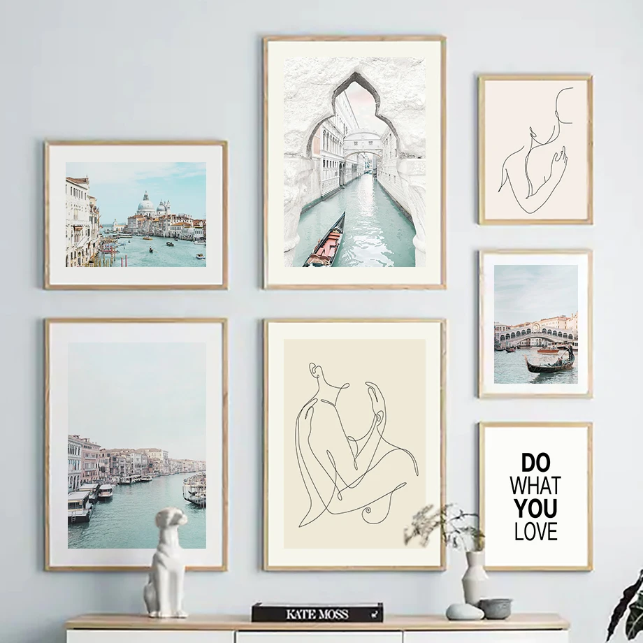 

Water City Venice Boat Building Line Lover Wall Art Canvas Painting Nordic Posters And Prints Wall Pictures For Living Room Home