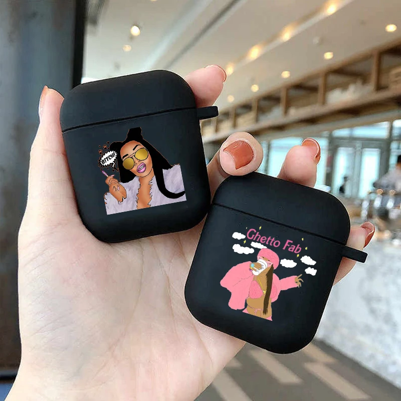 

Black African Art Soft silicone TPU Case For AirPods Pro 1 2 3 Black Money Girl Silicone Wireless Bluetooth Earphone Box Cover