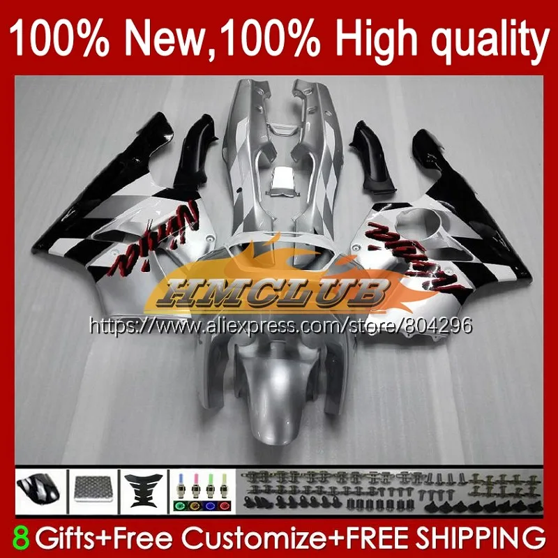 

Корпус для KAWASAKI ZX 636 600CC ZX636 ZX-6R ZX6R 94 95 96 97 102No.21 ZX600 серебристо-черного цвета ZX 6R ZX-636 1994 1995 1996 1997 обтекатель