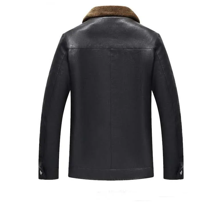 2019 Зимняя Толстая теплая куртка из искусственной кожи мужская флисовая с