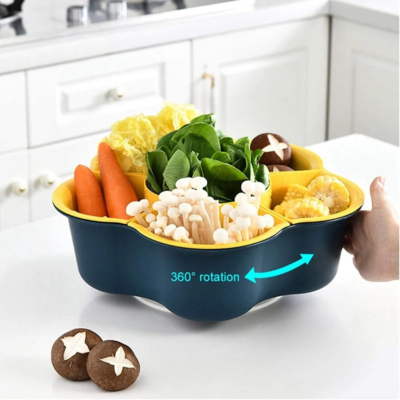 

Rotating Hot Pot Platter Drain Basket Double-Layer Vegetable and Fruit Storage Basket Multifunctional Washing Basket