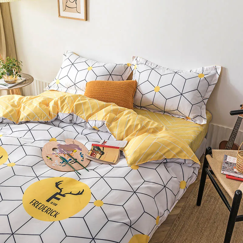

Geometric lattice print bedding set kawaii nordic bed linen for kids adult duvet cover bed sheets and pillowcases bed cover sets