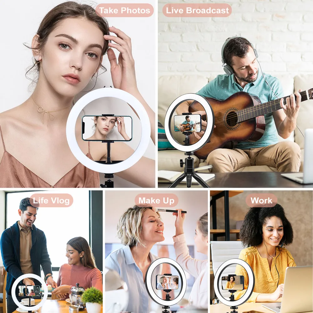 Light LED Live Ring Light Selfie Lamp USB Dimmable Tripod Stand Ringlight Trepied Makeup For Live Video Streaming