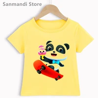 panda roller skating ice cream cartoon print kids clothes girlsboys yellow tshirt funny cool children clothing t shirt tops