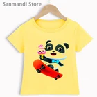Детская футболка с рисунком мороженого и панды, желтая футболка для девочек и мальчиков, забавная крутая детская одежда, футболки, топы