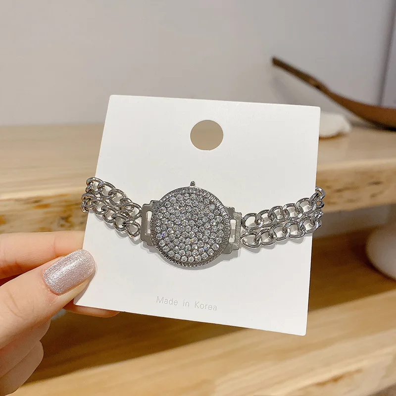 

European and American Fashion Dial Bracelets Women's Hip Hop Trend Cold Wind Bracelet for Girls Rhinestone Shiny Jewelry Gifts