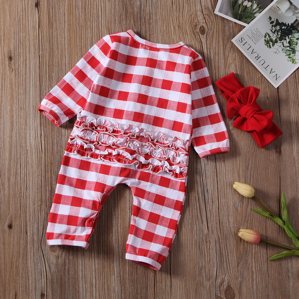

Newborn Infant Baby Boy Girl Clothes Jumpsuits Christmas Plaid Romper Suit Pajama Clothes Outfit