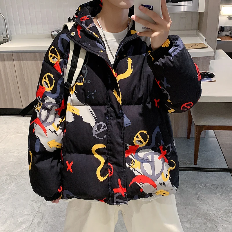 Fashion Casual Printed Cotton-Padded Jackets Men's 2022 Winter Parkas Thicken Warm Bread Jackets Outwear Down Coats Top Clothing