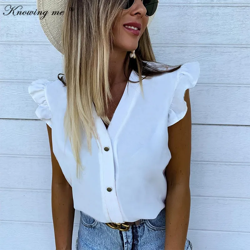 Женская блузка с рукавами-бабочками Летняя Сексуальная Блузка v-образным вырезом