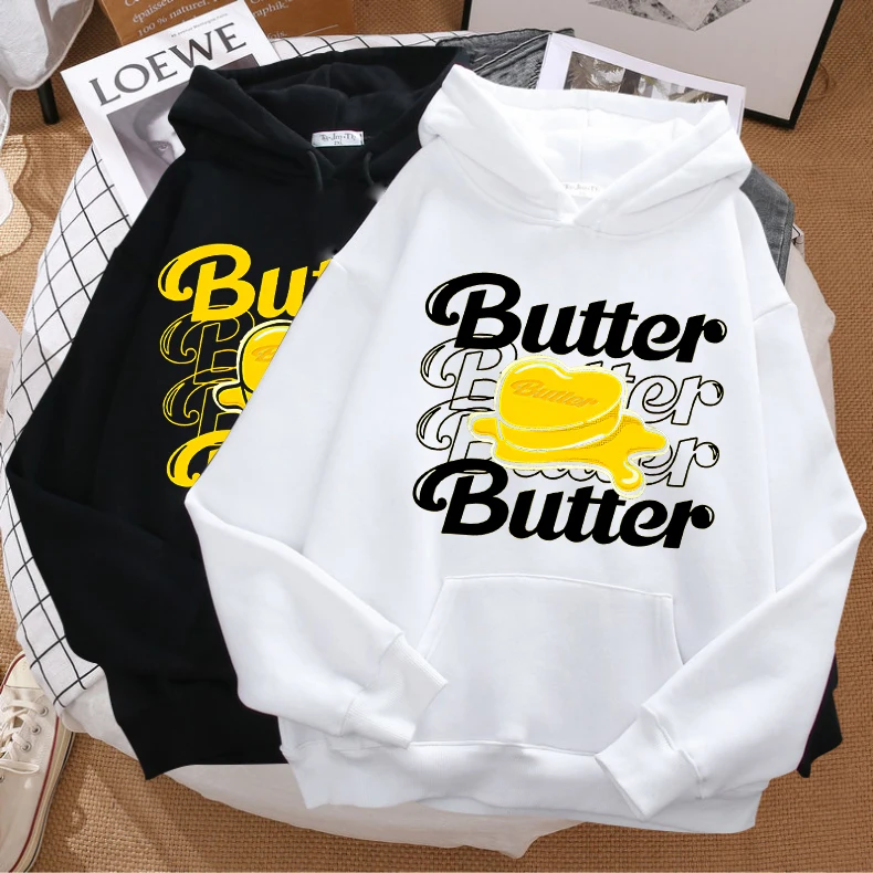 

winter New Butter Album Kawaii Unisex Loose Street Hip Hop Women Hoodie Simple Wild Casual Oversized Pullover Korean Warmth