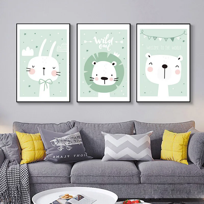 

Hot Sold Cute Spray painting Canvas painting Lion Adornment picture Draw core Rabbit Girl Boy Kids Room Decor Frameless Penguin