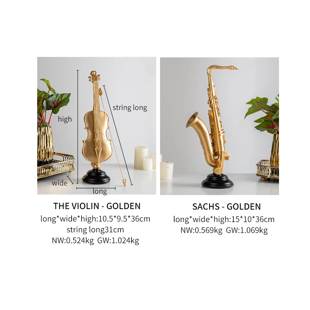 

Modern Home Decoration Violin Figurines Sax Statuettes Accessories Desk Office Decor Resin Musical Instrument Model Decorative