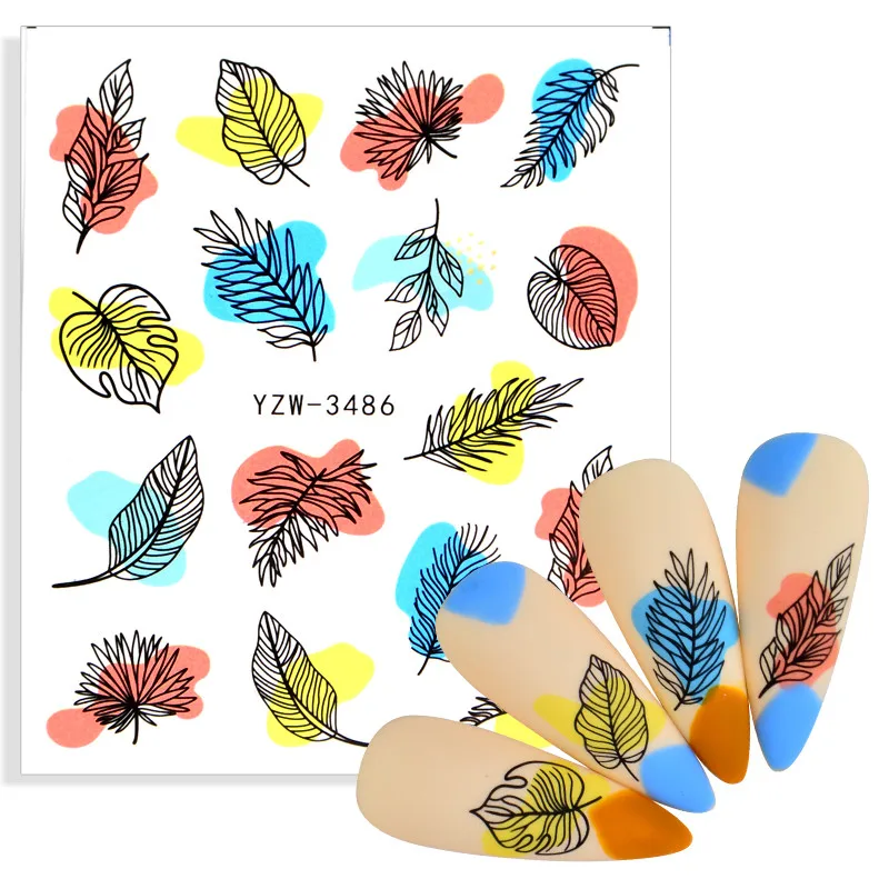 

1 Sheet Black Leaf Nail Decals Sliders Floral Leaves Geometry Water Wraps Tattoo Spring Designs DIY Manicure Foils