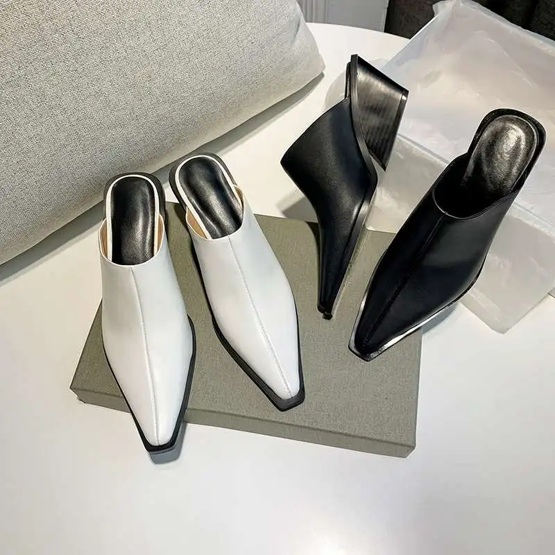 

Krazing pot simple genuine leather small square toe high heels wedges mules fashion brand shoes women daily wear women pumps L32