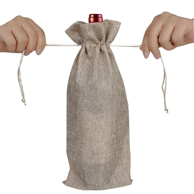 

Wine Bags Storage Tool Burlap Jute with Drawstring Natural Linen Gift Reusable Bottle Wrap for Wine Tasting Party Wedding