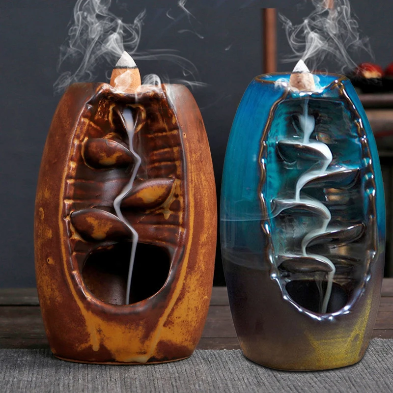 Ceramic Smoke Backflow Incense Burner Back-flow Censer Cone Holder Ornament Crafts Home Office Decor | Дом и сад