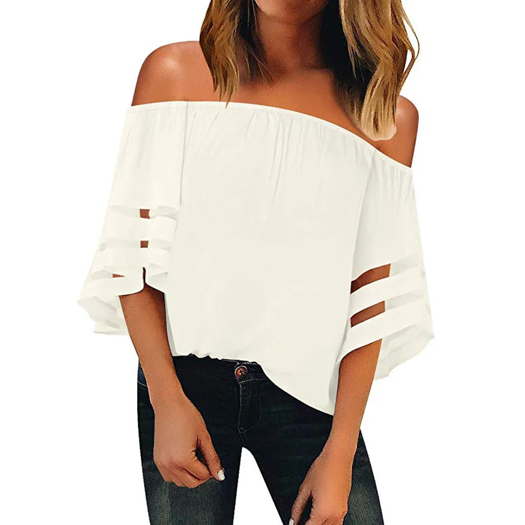 Womens Tops And Blouses Streetwear Flare Sleeve Off Shoulder Blouse Tunic Ladies Summer For Women Clothes 2019 |