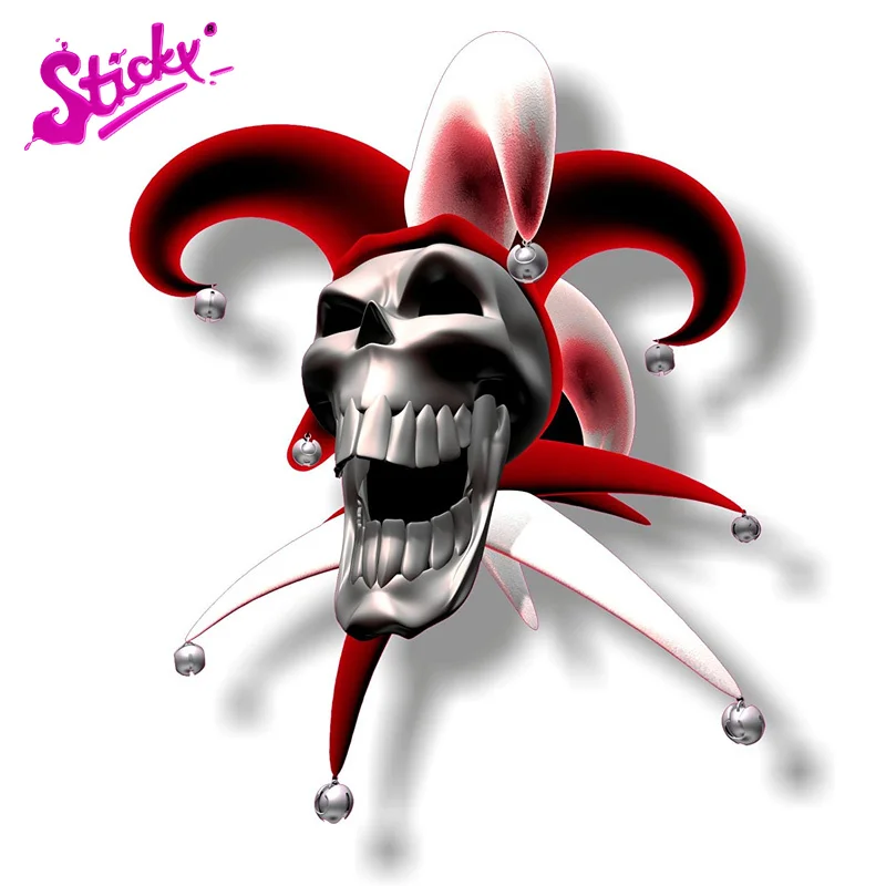 

STICKY 3D Laughing Jester Red Skull Car Sticker Decal Decor For Motorcycle Off-road Laptop Trunk Guitar Helmet