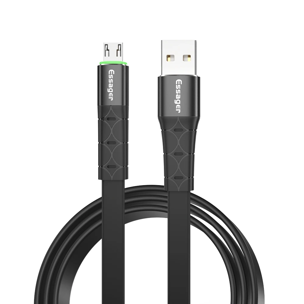 Essager светодиодный кабель Micro USB для Xiaomi Redmi Note 5 Pro samsung S7 Android, зарядное устройство для мобильных телефонов, быстрая зарядка, кабель для передачи данных Microusb - Цвет: Black