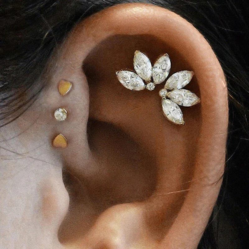 

CRMYA Luxurious Cubic Zirconia Gold Silver Plated Clover Flower Stud Earrings For Women Wedding Jewelry