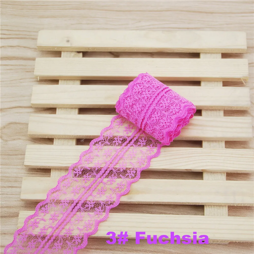 Fuchsia FASMILEY 45 мм кружевная отделка из полиэстера Grosgrain кружевная лента Цветочная отделка разноцветная лента 10 ярдов L133-2 - Цвет: Fuchsia