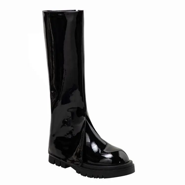 

Woman 2022 Stylish Shoes Elegant Thick Sole Heel Genuine Leather Boot Knee High Quailty Round Toe Cool Martin Folding Pipe Boots