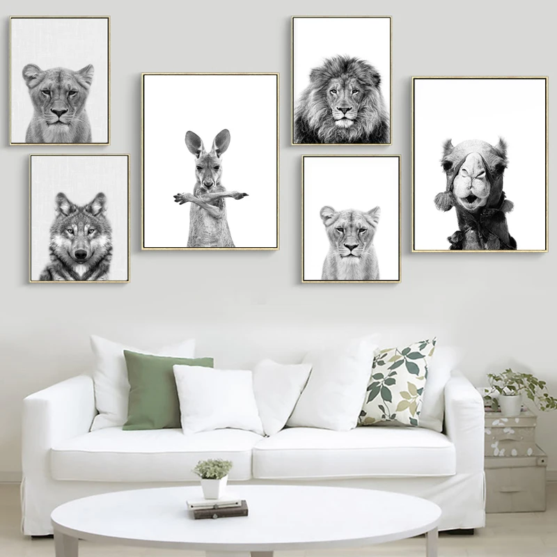 

Nordic Style Black White Animal Canvas Art Print Painting Poster Picture Wall Pictures for Living Room Home Decoration Framed