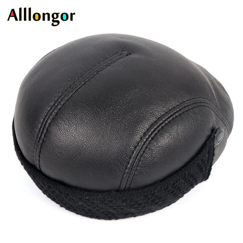 High Quality 2020 Casual Winter Warm Leather Flat Cap Men boina hombre Black Earflap Outdoor Beret Hats Dad