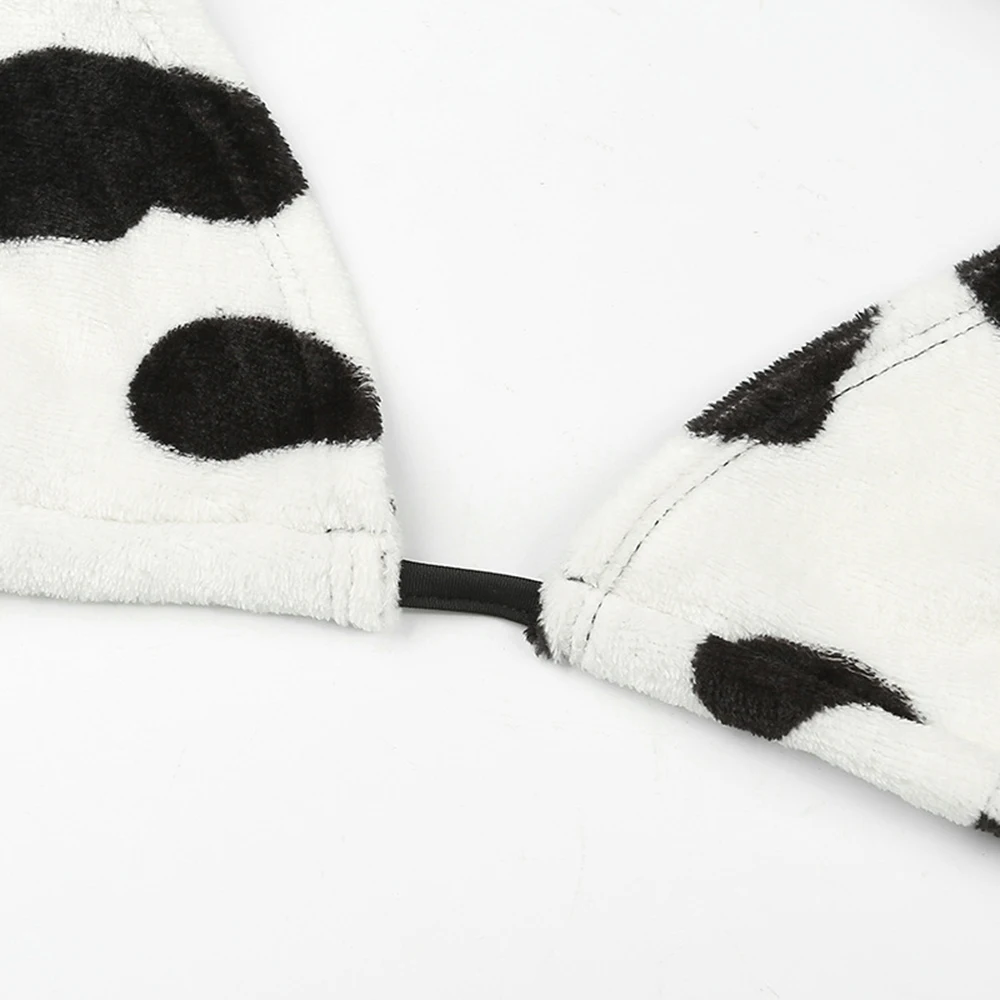 Бюстгальтер женский плюшевый топ на бретелях с вышивкой кота и коровы милый