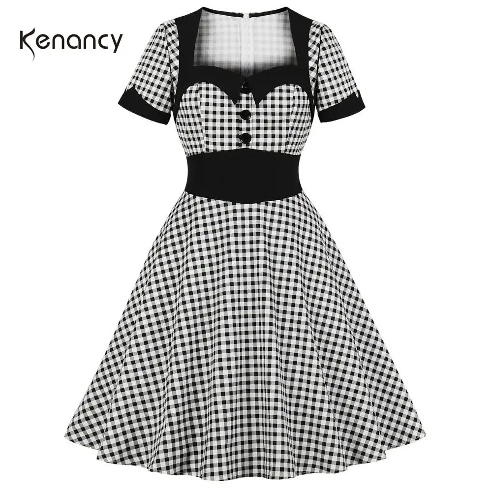 Женское платье туника Kenancy винтажное до колена с высокой талией и коротким