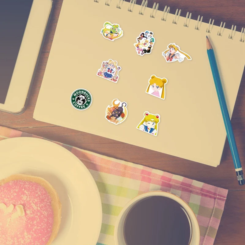 

50pcs Cute Anime Pretty Soldier Sailor Moon Stickers Girl Toy for Kid Diary Stationery Mobile Phone Laptop Cartoon Decal Sticker