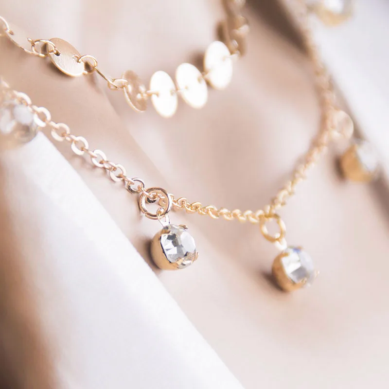 

Woman Contracted Personality Double Copper Chain Necklace Diamond Pendant Chain Clavicle Mixed Batch XL925 Sell Like Hot Cakes