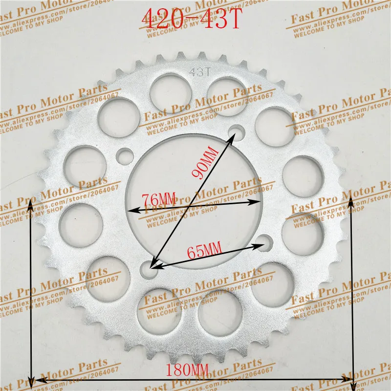 

420 Chain rear sprocket 43 tooth 76mm centre hole to fitting Dirt Pit Bike off road motorcycle Motocross gear spare parts